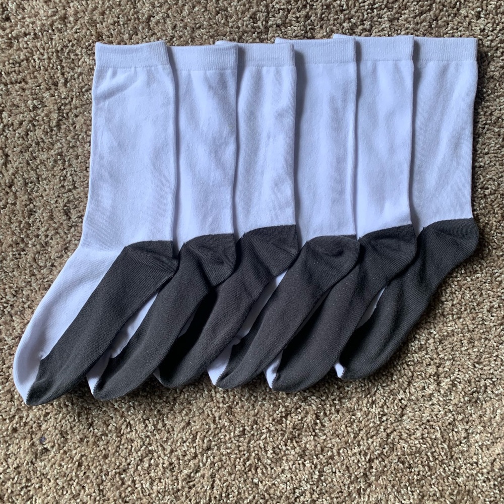 Classic White & Grey Lightweight Socks Pair of 6 Soft Breathable Dress Socks